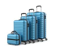 NUMADA - Gepäck-Set und Kulturbeutel 4 Stück Blau, groß 75cm, mittel 63cm, klein 53cm, ABS, starr, widerstandsfähig, 4 Doppelräder, leicht, seitliches Kombinationsschloss