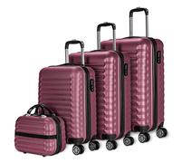 NUMADA - Gepäck-Set und Kulturbeutel 4 Stück Bordeaux, groß 75cm, mittel 63cm, klein 53cm und Kulturbeutel, ABS, starr, widerstandsfähig, 4 Doppelräder, leicht, seitliches Kombinationsschloss