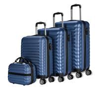 NUMADA - Gepäck-Set und Kulturbeutel 4 Stück Dunkelblau, groß 75cm, mittel 63cm, klein 53cm und Kulturbeutel, ABS, starr, widerstandsfähig, 4 Doppelräder, leicht, seitliches Kombinationsschloss