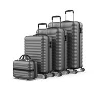 NUMADA - Gepäck-Set und Kulturbeutel 4 Stück Grau, groß 75cm, mittel 63cm, klein 53cm, ABS, starr, widerstandsfähig, 4 Doppelräder, leicht, seitliches Kombinationsschloss