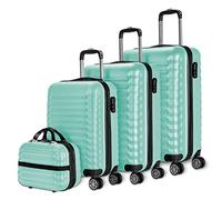 NUMADA - Gepäck-Set und Kulturbeutel 4 Stück Minzgrün, groß 75cm, mittel 63cm, klein 53cm und Kulturbeutel, ABS, starr, widerstandsfähig, 4 Doppelräder, leicht, seitliches Kombinationsschloss