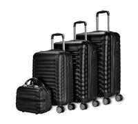 NUMADA - Gepäck-Set und Kulturbeutel 4 Stück Schwarz, groß 75cm, mittel 63cm, klein 53cm und Kulturbeutel, ABS, starr, widerstandsfähig, 4 Doppelräder, leicht, seitliches Kombinationsschloss