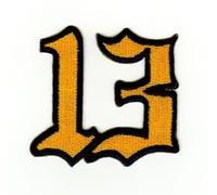 Nummer 13 Gelb Aufnäher zum aufbügeln oder aufnähen Bügelbild Aufbügler für Kleidung gestickter Bügelflicken Lucky Zahl Dreizehn Applikation Patch Größe 6,0 x 6,0 cm