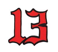 Nummer 13 Rot Aufnäher zum aufbügeln oder aufnähen Bügelbild Aufbügler für Kleidung gestickter Bügelflicken Lucky Zahl Dreizehn Applikation Patch Größe 6,0 x 6,0 cm