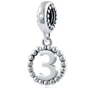 Nummer 3-Anhänger aus 925er Sterlingsilber - passend für Pandora-Armbänder, Halsketten & Schlangenketten. Ideal für 3. Geburtstage oder Jubiläen