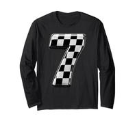 Nummer 7 Karierte Flagge Geburtstag Junge Rennwagen Party Pit Crew Langarmshirt