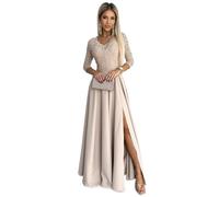 Numoco Abendkleid Amber Maxikleid Partykleid Cocktailkleid langes Kleid mit Spitze, beige (DE/NL/SE/PL, Alphanumerisch, XL, Regular, Regular, Beige)