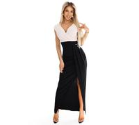 Numoco Abendkleid Lilian Maxikleid Cocktailkleid Partykleid Sommerkleid Glänzendes langes Kleid, beige/schwarz (DE/NL/SE/PL, Alphanumerisch, S, Regular, Regular, Beige/Schwarz)