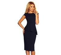 Numoco Kleid Midikleid Etuikleid Abendkleid Schößchen figurbetont S-XL, Farbe:Marineblau, Größe:36