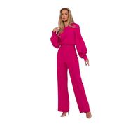 Numoco Made of Emotion Overall mit lange Puffärmeln M754 eleganter Jumpsuit Damenoverall, fuchsia (Rosa, M)