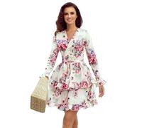 Numoco Minikleid Caroline Clubkleid Kleid mit Rüschen Cocktailkleid, Partykleid, Sommerkleid, Creme geblümt (DE/NL/SE/PL, Alphanumerisch, S, Regular, Regular, Creme)