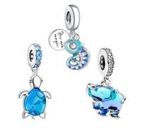 NUNUYAYA Damen Charm Anhänger Armband 925 Sterling Silber Blue Elephant Sea Turtle Color-changing Chameleon Beads passend Armband Halskette,Anhänger Europäischen Armbänder Frauen Mädchen 3-Stück/Paket