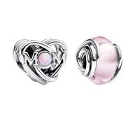 NUNUYAYA Damen Charm Anhänger für Armband 925 Sterling Silber Pink Mini Murano Glass Mom Heart Beads passend für Armband Halskette,Anhänger für Europäischen Armbänder für Frauen Mädchen 2-Stück/Paket