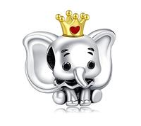 NUNUYAYA Damen Charm Anhänger für Armband 925 Sterling Silber Prince Elephant Charms Beads passend für Armband Halskette,Charm Anhänger für Europäischen Armbänder für Frauen Mädchen