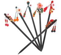 NUOBESTY 6 Stück Holz Haarstäbchen mit Quaste und Blume 18cm Haarschmuck für Frauen und Mädchen Chinesischer Stil Vielseitig für Alltag und Hochzeit