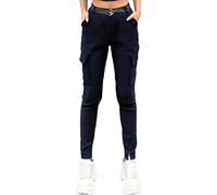 Nuofengkudu Cargohose Damen Stretch Cargo Leggings Hose mit Taschen Frauen Skinny Kargo Hosen mit Gummizug Gummibund Teenager Mädchen Moda Stoffhose Seitentaschen Sportleggins Jeggings Marineblau M