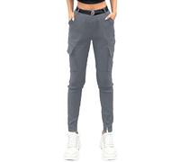 Nuofengkudu Cargohose Damen Stretch Cargo Leggings Hose mit Taschen Frauen Skinny Kargo Hosen mit Gummizug Gummibund Teenager Mädchen Moda Stoffhose Seitentaschen Sportleggins Jeggings Grau L