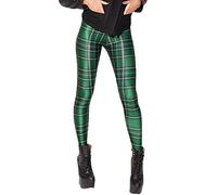Nuofengkudu Damen Printed Leggings Lange High Waist Stretch Leichte Seamless Push up Tights Streetwear Mode Bunte Hosen Yogahose Jogging Sportleggins(Grün Tartan,One Size)