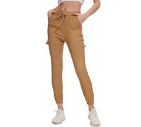 Nuofengkudu Damen Skinny Cargo Hose Cuffed Leggings 4 Taschen Tunnelzug High Waist Buendchen Jogginghose Slim Fit Slip-On Stretch Cargohose Teenager Mädchen Gothic Hosen Joggpants Khaki Größe 35