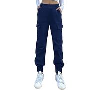 Nuofengkudu Haremshose Cargohose Damen Jogginghose Stretch High Waist Gummizug 4 Taschen Cargo Hosen Y2k Jogger Track Pants Joggpants Gothic Vintage Arbeitshose Streetwear Outdoorhose Marineblau XL