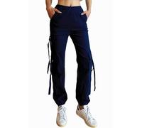Nuofengkudu Haremshose Cargohose Damen Jogginghose Stretch High Waist Gummizug 5 Taschen Cargo Hosen Y2k Jogger Track Pants Joggpants Gothic Vintage Arbeitshose Streetwear Outdoorhose Marineblau M