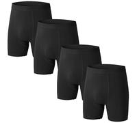 Nuofengkudu Männer Baumwolle Boxershorts Lang Nahtlos Bulge Unterhosen mit Bein Retroshorts Elasthan Gummibund Bequeme Seamless Atmungsaktiv Weich Sports Unterwäsche Hohe Taille 4 Pack Schwarz 2XL