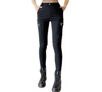 Nuofengkudu Slim Fit Damen Cargohose Zip Taschen High Waist Leggings Stretch Figurbetont Arbeitshose Pull On Tapered Hose Skinny Combat Cargo Pants Belt Loops Gothic Streetwear Alltag Schwarz L