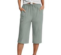 Nuoke Caprihose Damen Sommer, Musselin Kurze Hose Damen 2025 Sommer Leinen Shorts Beach Hosen Sommerhose Leicht Stoffhose Kleid Leinenhose Bluse, Silber 4XL