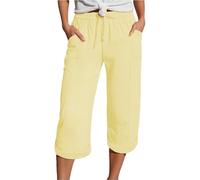 Nuoke Damen Shorts Sommer, Musselin Kurze Hose Damen 2025 Sommer Leinen Shorts Beach Hosen Sommerhose Leicht Stoffhose Kleid Leinenhose Bluse, gelb 4XL