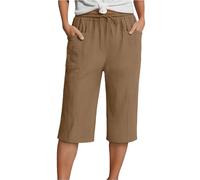 Nuoke Damen-Shorts, Sommerhose Leicht Damen Musselin Kurze Hose 2026 Sommer Leinen Shorts Beach Hosen Stoffhose Kleid Stretch Gerades Bein Kordelzug Leinenhose Bluse, Kaffee 4XL