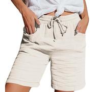 Nuoke Hosen Damen Sommer Musselin Kurze Hose Damen 2025 Sommerhose Leicht Sommer Leinen Shorts Beach Hosen Mit Taschen Stoffhose Kleid Stretch Gerades Bein Kordelzug Leinenhose Bluse Capri Beige S