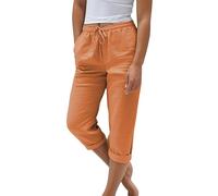 Nuoke Hosen Damen, Sommerhose Damen Leicht Sommer Leinen Shorts 2025 Musselin Kurze Hose Beach Hosen Mit Taschen Stoffhose Kleid Stretch Gerades Bein Kordelzug Leinenhose Bluse, orange XXL