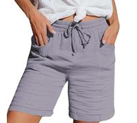 Nuoke Kurze Hose Damen Musselin Kurze Hose Damen 2025 Sommerhose Leicht Sommer Leinen Shorts Beach Hosen Mit Taschen Stoffhose Kleid Stretch Gerades Bein Kordelzug Leinenhose Bluse Capri Grau XL
