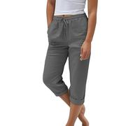 Nuoke Kurze Hose Damen, Sommerhose Damen Leicht Sommer Leinen Shorts 2025 Musselin Kurze Hose Beach Hosen Mit Taschen Stoffhose Kleid Stretch Gerades Bein Kordelzug Leinenhose Bluse, dunkelgrau S