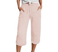 Nuoke leichte Sommerhose Damen, Musselin Kurze Hose Damen 2025 Sommer Leinen Shorts Beach Hosen Sommerhose Leicht Stoffhose Kleid Leinenhose Bluse, rosa 3XL