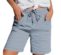 Nuoke Leinenhose Damen Musselin Kurze Hose Damen 2025 Sommerhose Leicht Sommer Leinen Shorts Beach Hosen Mit Taschen Stoffhose Kleid Stretch Gerades Bein Kordelzug Leinenhose Bluse Capri Grau XL