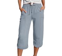 Nuoke Leinenhose Damen Sommer, Musselin Kurze Hose Damen 2025 Sommer Leinen Shorts Beach Hosen Sommerhose Leicht Stoffhose Kleid Leinenhose Bluse, grau 5XL