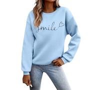 Nuoke Pullover Damen Hoodie Smile Gedruckt Pullover Sweatshirt Langarmed Crew Kragen Hoodies Winter Herbst Kleider Sport Casual Top Street Hemd Top ohne Kapuze Kleidung