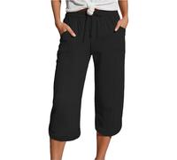 Nuoke Sommerhose Damen Leicht Damen Sommerhose Leicht Hosen Sommer 3/4 Sweat Shorts Kurz Bermuda Short Jersey Große Größen Pants Hose 7/8 Baggy Paperbag Freizeithose Knielang Sommerhosen Caprihose