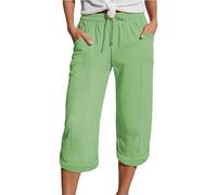 Nuoke Sommerhose Damen, Musselin Kurze Hose Damen 2025 Sommer Leinen Shorts Beach Hosen Sommerhose Leicht Stoffhose Kleid Leinenhose Bluse, minzgrün 3XL