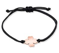 Nuoli® Kleeblatt Armband Damen Rosegold (bis 20cm verstellbar) Glücksbringer Armbändchen für Mädchen & Frauen, aus schwarzem Stoff mit Metall Anhänger