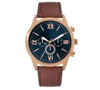 NUOVO Herren Armbanduhr Roségold Gehäuse mit Blauem Zifferblatt Braunes Lederarmband Römische Ziffern Schlichte Business wasserdichte Herrenuhr Analoge Quarz Herrenuhr