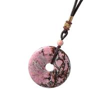 Nupuyai Damen Halskette mit Donut Edelstein Anhänger 40mm, Kristall Runde Amulett Glücksmünze für Herren und Frauen