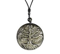 Nupuyai Goldener Obsidian Stein Kette Herren Damen Gravierter Kristall Stein Anhänger Echt Amulett Glücksbringer Reiki Schmuck(Lebensbaum)