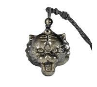 Nupuyai Goldener Obsidian Stein Kette Herren Damen Gravierter Kristall Stein Anhänger Echt Amulett Glücksbringer Reiki Schmuck(Tigerkopf)