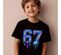 Nur 1 Stück T-Shirt Jungen Sommer Kurzarm T-Shirt mit 6 & 7 Nummer Cartoon Muster - Helle Farben Lässig Rundhals Oberteil für & Spielen - Lässige Klei