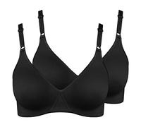 Nur Die 2er Pack Baumwoll BH bügelloser doppellagiger Softcup-BH Bra weich bequem unsichtbar nahtlos unter der Kleidung Damen, schwarz, 95C