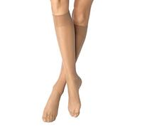 Nur Die 2er Pack Knie 20 DEN transparente Nylon Fein-Kniestrümpfe matt breiter Komfortbund Damen, amber, one size