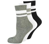 Nur Die 3er Pack Retro Tennissocken Hohe Sport Socken mit Streifen aus atmungsaktiver Baumwolle Damen, weiß/grau/schwarz, 39-42