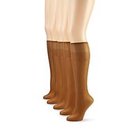 Nur Die 5er Pack Knie Seidenfein 15 DEN transparente Nylon Fein-Kniestrümpfe seidig glänzend breiter Komfortbund Damen, bronze, one size